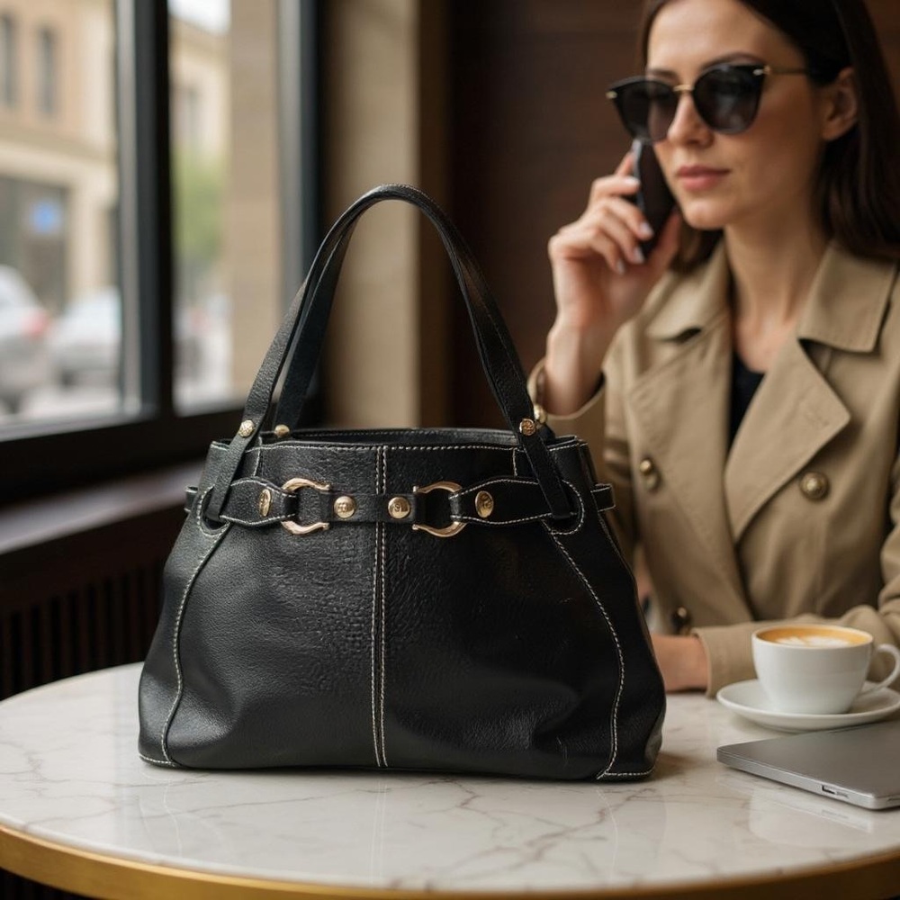 Kate Spade Black Pebbled Leather Shoulder Bag w/ Gold Hardware